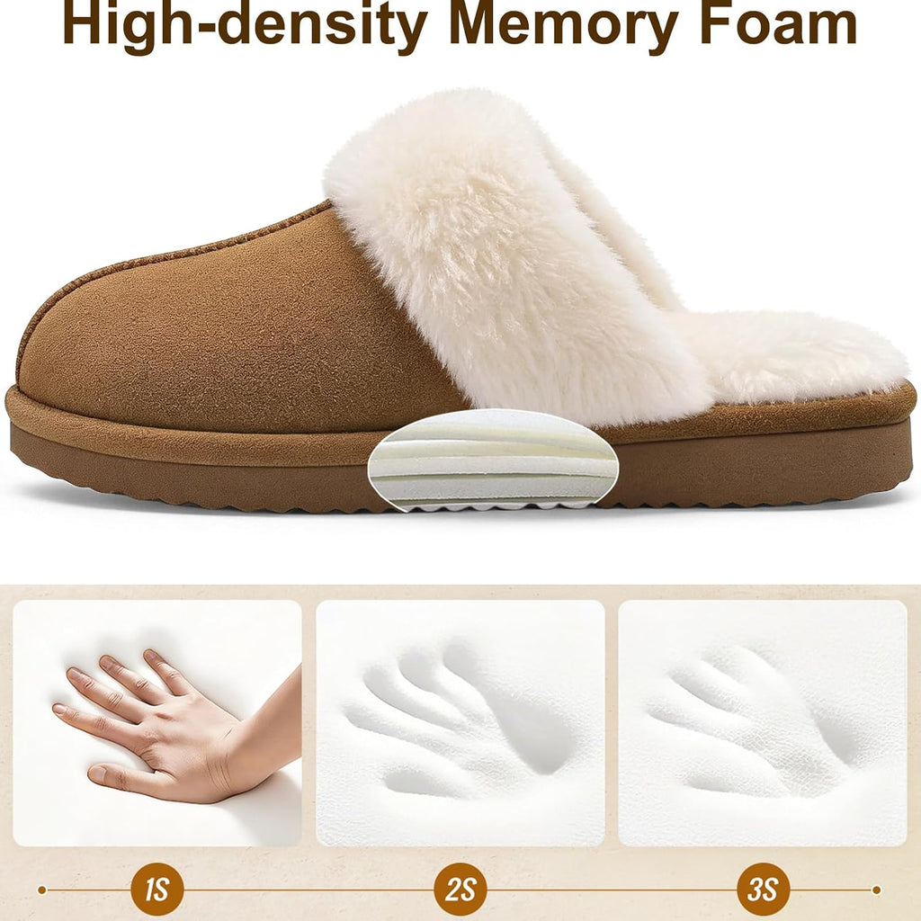 Women'S Fuzzy Memory Foam Slippers Fluffy Winter House Shoes Indoor And Outdoor