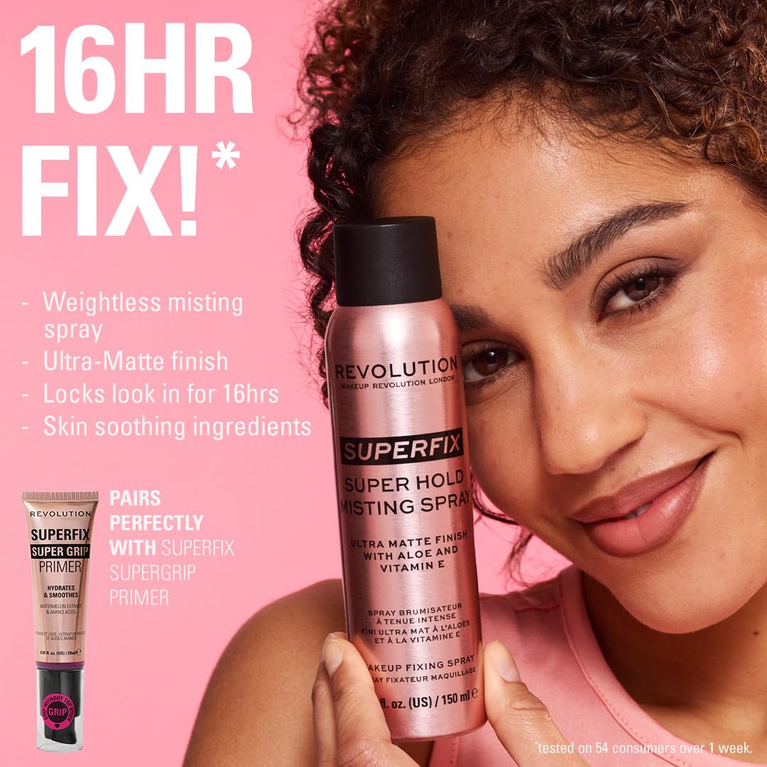 Revolution Beauty London, Superfix Misting Makeup Setting Spray, Ultra Matte & Shine-Free Finish, Long-Lasting Wear, Infused with Vitamin E, 5 fl oz