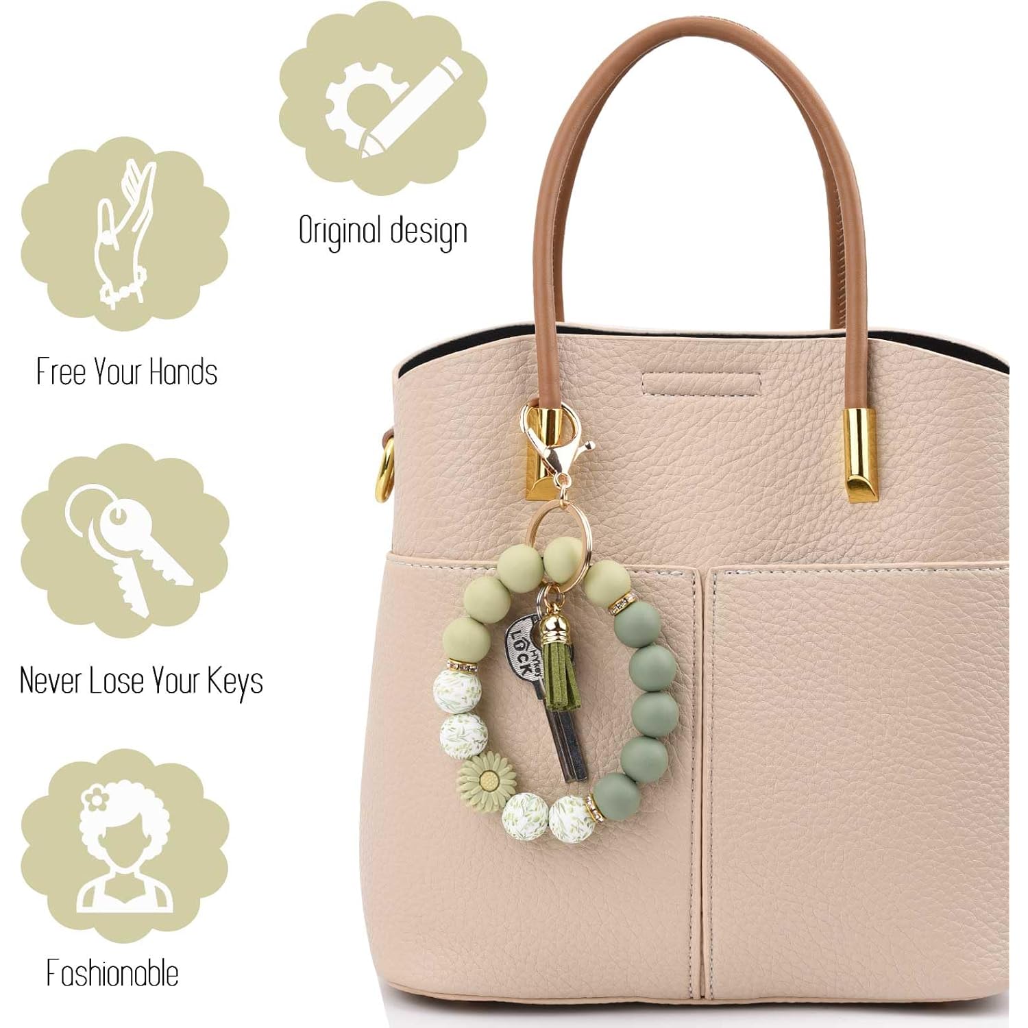 BAOSIWA Silicone Beaded Keychain Wristlet Key Ring Bracelet Cute Car Key Chain Holder for Women Girls