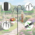 79 Inch Double Shepherds Hooks For Outdoor, Heavy Duty Bird Feeder Pole With 5 Prongs Base For Hanging Lantern, Hummingbird Feeder, Lightweight Plant, Shepherds Hook For Bird Feeders For Outside