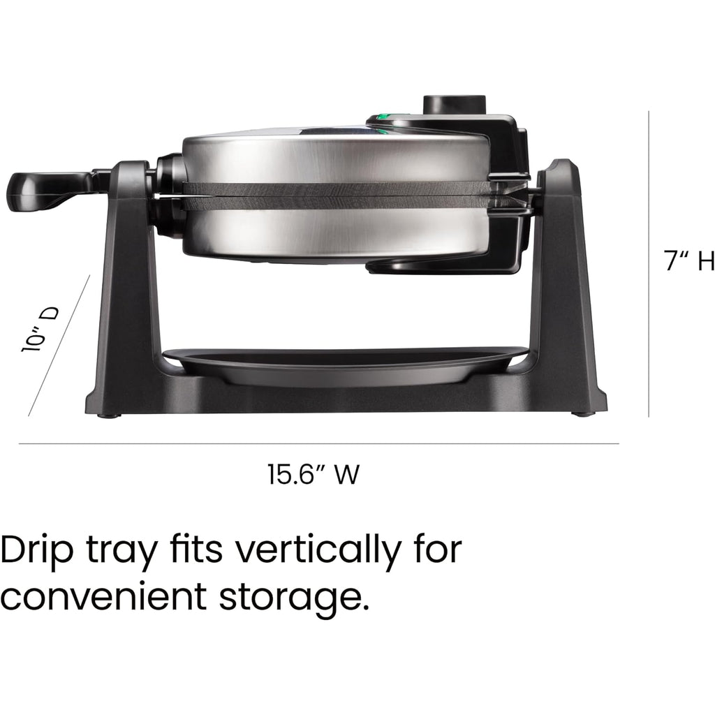 Chefman Rotating Belgian Waffle Maker, 180° Flip Iron w/ Non-Stick Plates, Adjustable Timer, Locking Lid, & Drip Plate, Space Saving Storage, Mess-Free Breakfast, Stainless Steel/Black