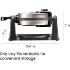 Chefman Rotating Belgian Waffle Maker, 180° Flip Iron w/ Non-Stick Plates, Adjustable Timer, Locking Lid, & Drip Plate, Space Saving Storage, Mess-Free Breakfast, Stainless Steel/Black