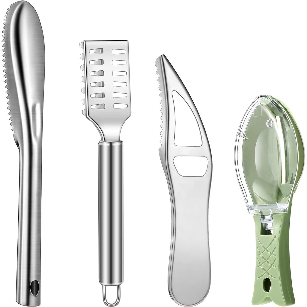 Honoson 4 Pcs Stainless Steel Fish Scale Remover Scaler With Bottle Opener | Fish Skin Peeler, Descaler Cleaner, Stainless Steel Blade, 4 Pack Kitchen Fish Cleaning Tool