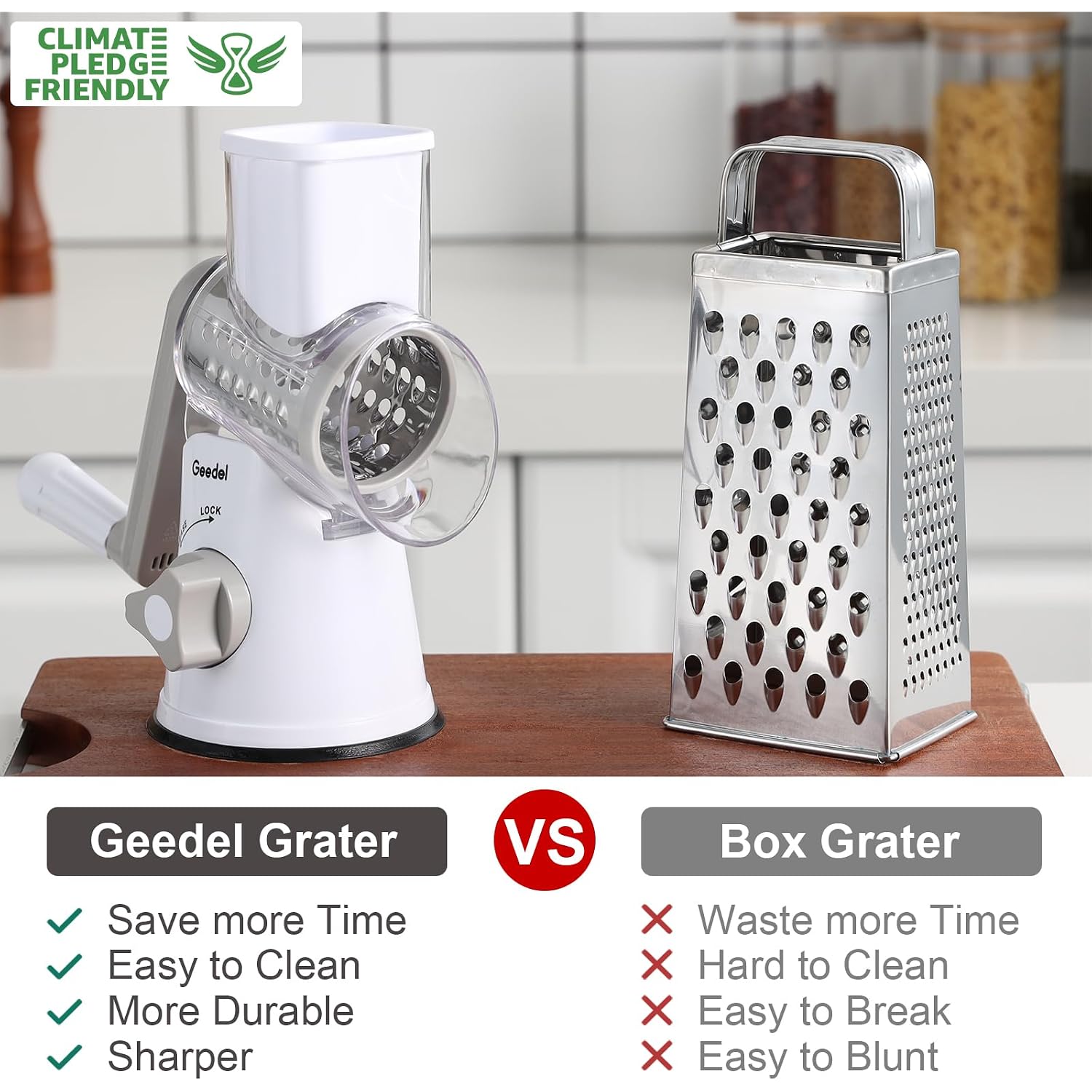 Geedel Rotary Cheese Grater, Kitchen Mandoline Vegetable Slicer With 3 Interchangeable Blades, Easy To Clean Rotary Grater Slicer For Cheese, Vegetables, Nuts