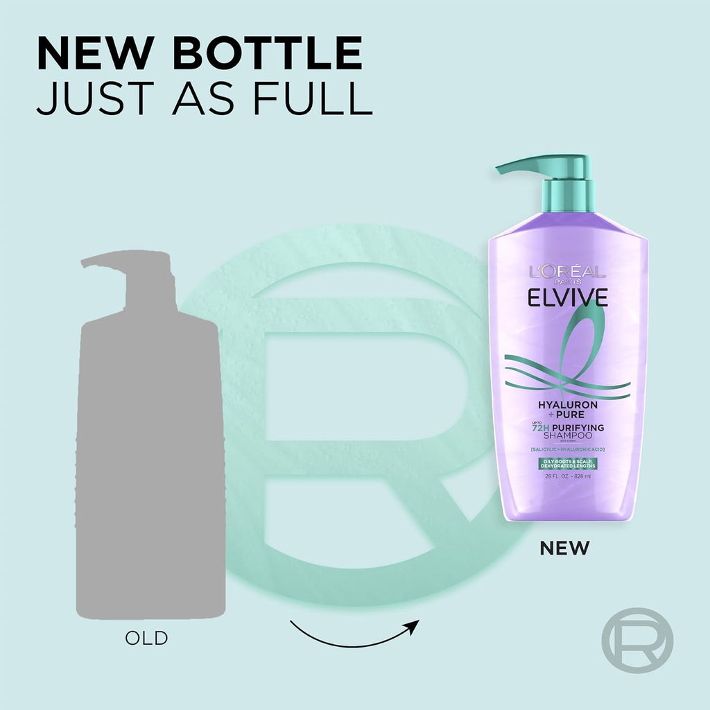 L'Oreal Paris Elvive Hyaluron + Pure Shampoo And Conditioner Set, Clarifying Shampoo And Rehydrating Conditioner With Salicylic Acid And Hyaluronic Acid, 56 Fl Oz Set