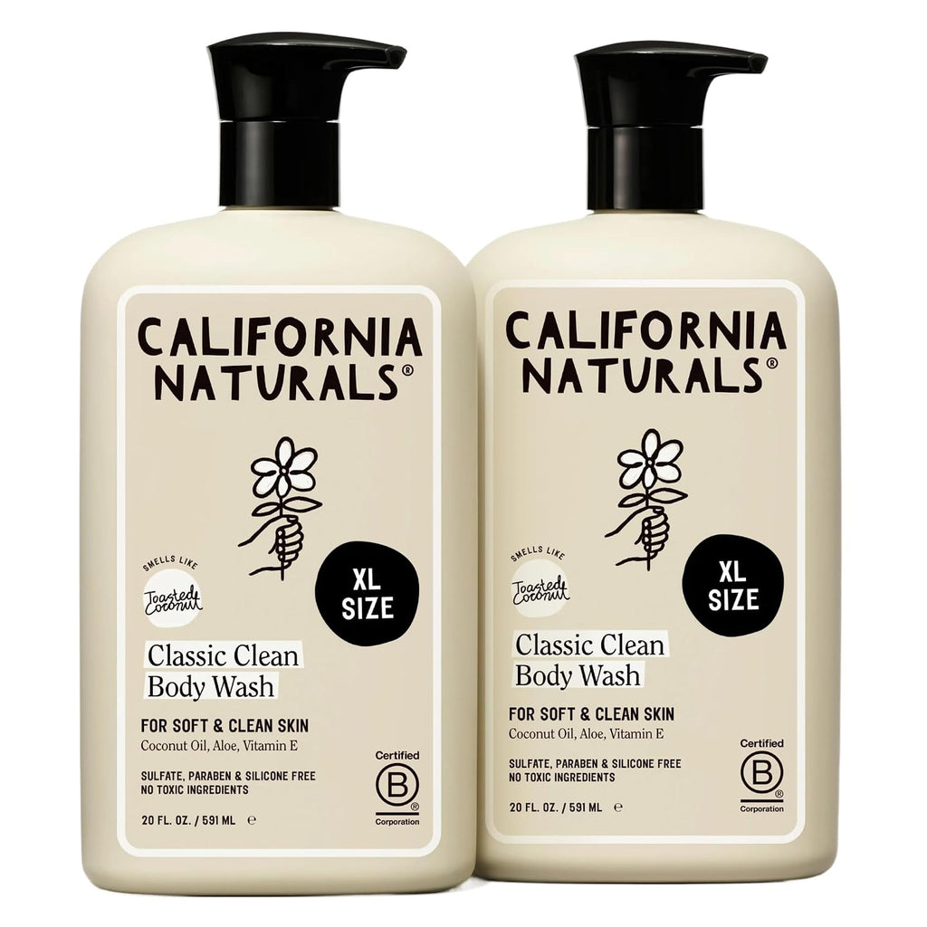 California Naturals Classic Clean Toasted Coconut Body Wash 2-Pack, Coconut Oil, Shea Butter & Aloe, Naturally Scented, Sulfate, Paraben & Silicone Free, 20 Oz