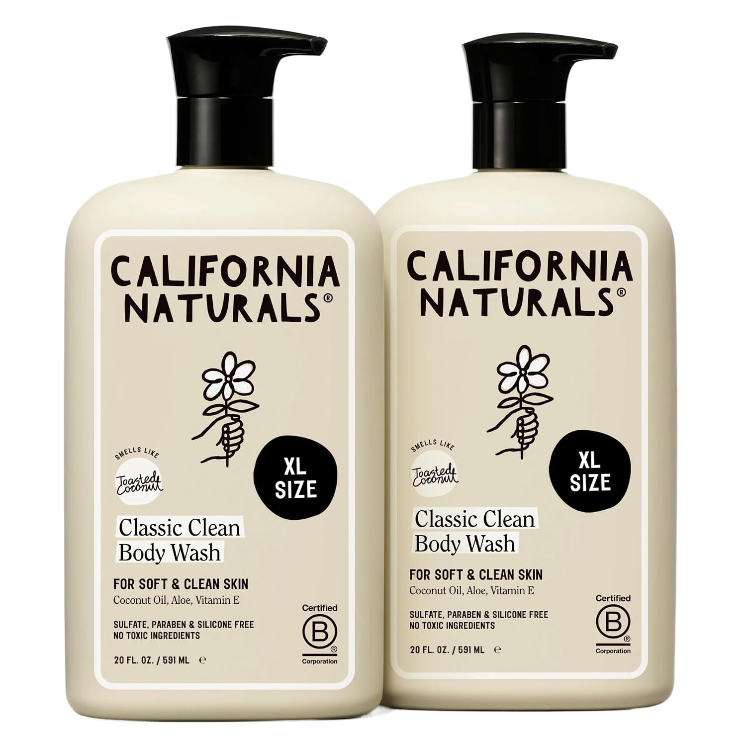 California Naturals Classic Clean Toasted Coconut Body Wash 2-Pack, Coconut Oil, Shea Butter & Aloe, Naturally Scented, Sulfate, Paraben & Silicone Free, 20 Oz