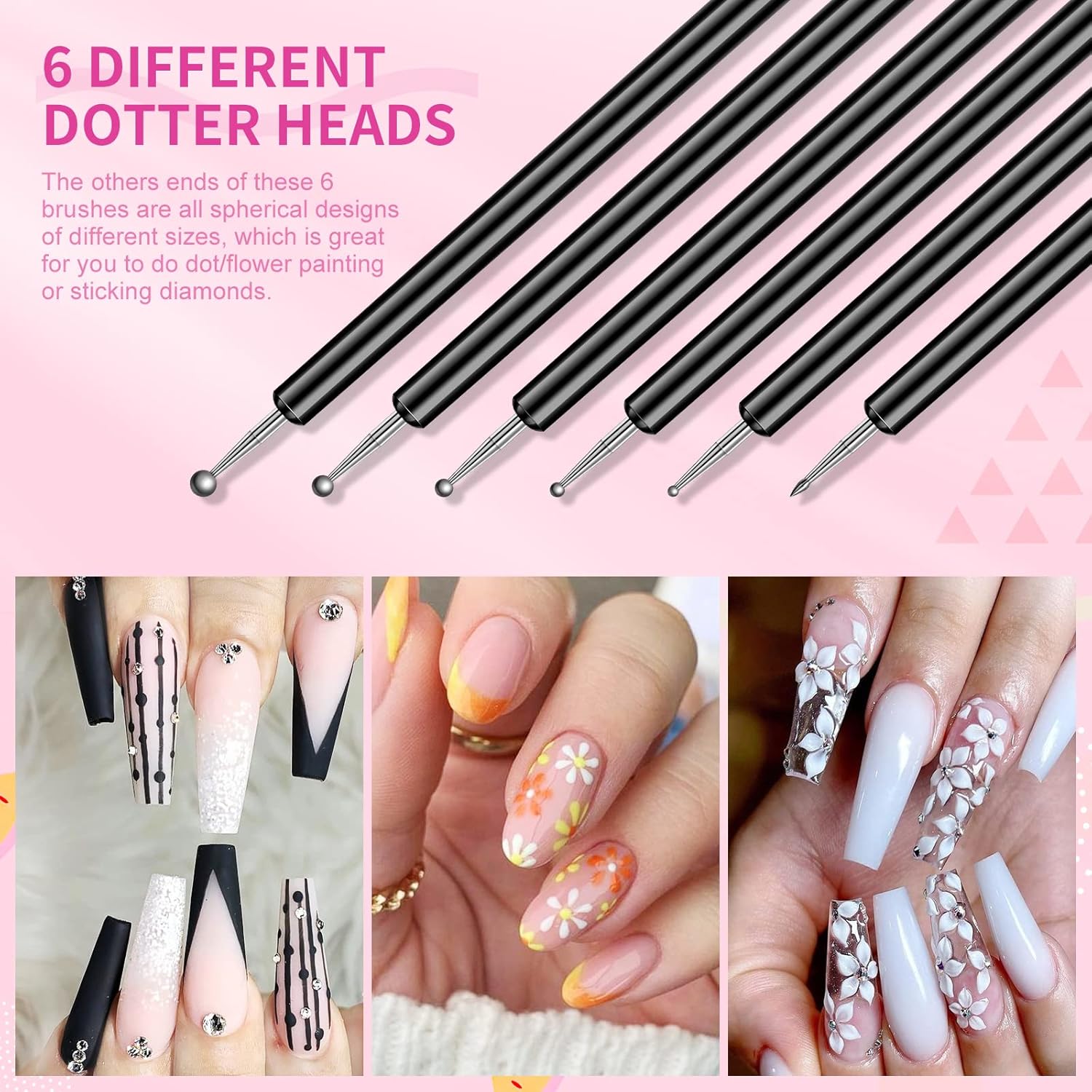 SAVILAND Nail Art Brushes Set - 6pcs Double-End Nail Art Tools Professional Nail Art Kit Dotting Tools Line Pen Painting Brushes for Gel Polish Nail Design French Manicure
