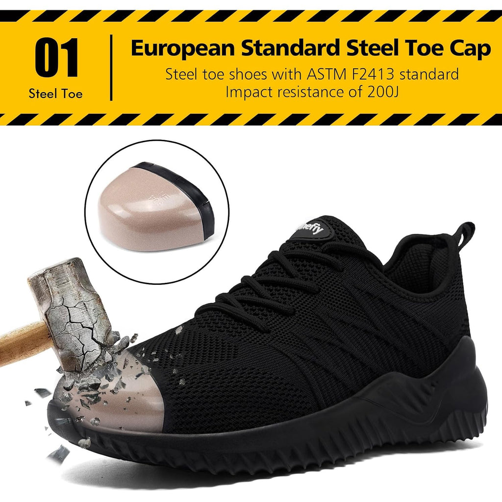 Tinefiy Steel Toe Shoes For Women Lightweight Comfortable Slip Resistant Safety Work Sneakers Cushion Puncture Proof Shoes Indestructible Shoe