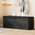 Shoe Storage Bench With Lift Top & 3 Barn Doors, Entryway Bench With Removable Cushion, Adjustable Shelf, Hidden Storage Cabinet For Hallway, Living Room, Bedroom - Black