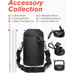 64 Oz Water Bottle Insulated With Straw & 3 Lids, Coolflask Large Metal Stainless Steel Water Jug Big Half Gallon Wide Mouth For Sports, Gym Or Hiking, Non-Bpa Keep Cold 48H Hot 24H, Magic Black