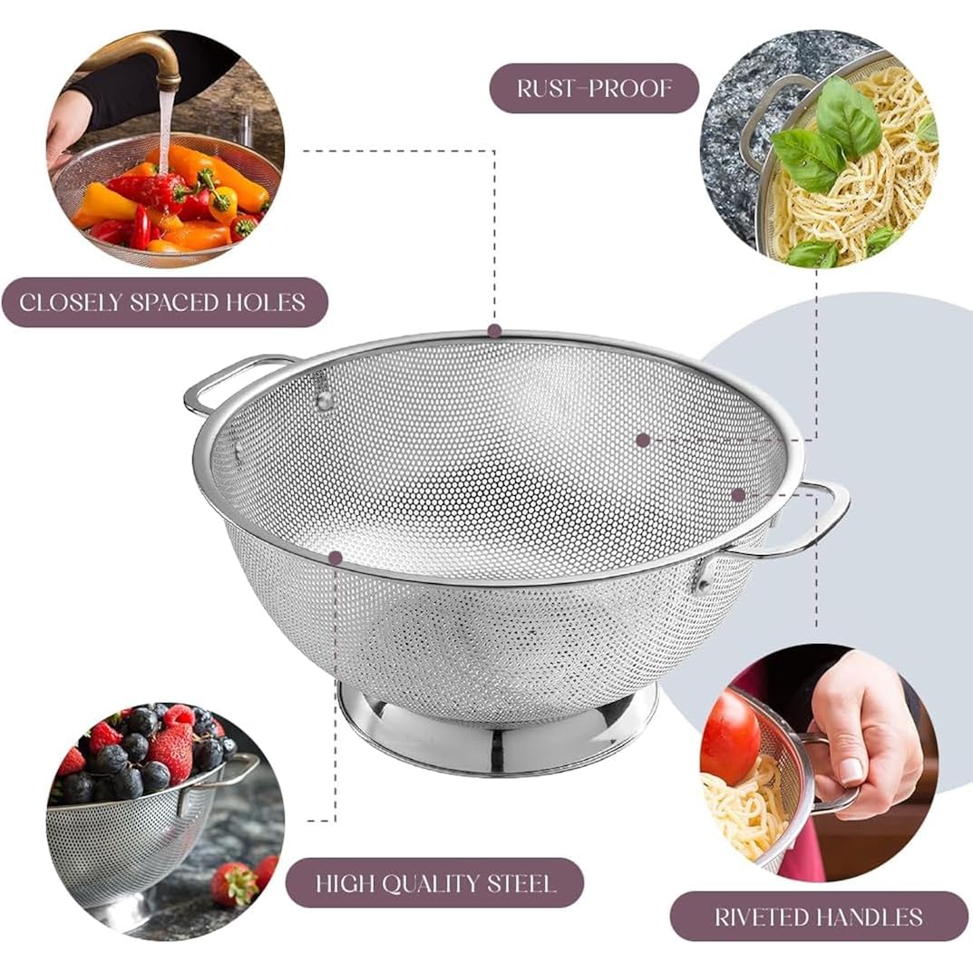 Bellemain Stainless Steel Colander For Kitchen, 5 Qt Pasta & Rice Strainer