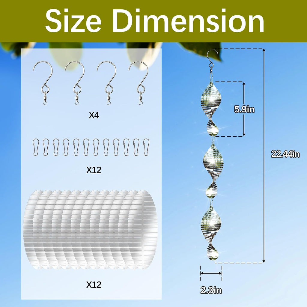 12 Pcs Stainless Steel Bird Deterrents For Outside,3D Wind Spinners Outdoor Bird Scarer Discs Set Pigeon Deterrent,Bird Reflectors To Keep Birds Away Woodpecker Deterrent For House,Crow Deterrent