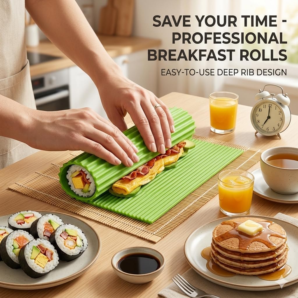 Premium Silicone Sushi Making Kit - Rolling Mat For Beginners And Kids, 8.6 X 7.8 Inch