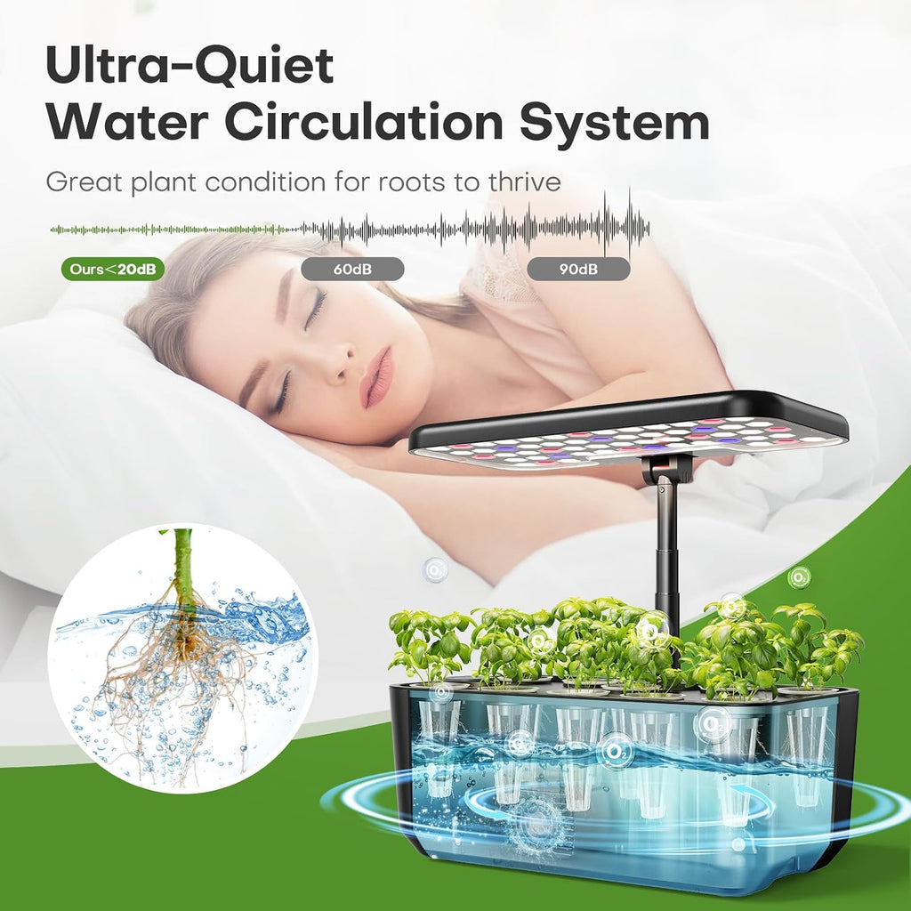 Indoor Garden Hydroponics Growing System: 10 Pods Plant Germination Kit Herb Vegetable Growth Lamp Countertop With Led Grow Light - Hydrophonic Planter Grower Harvest Lettuce