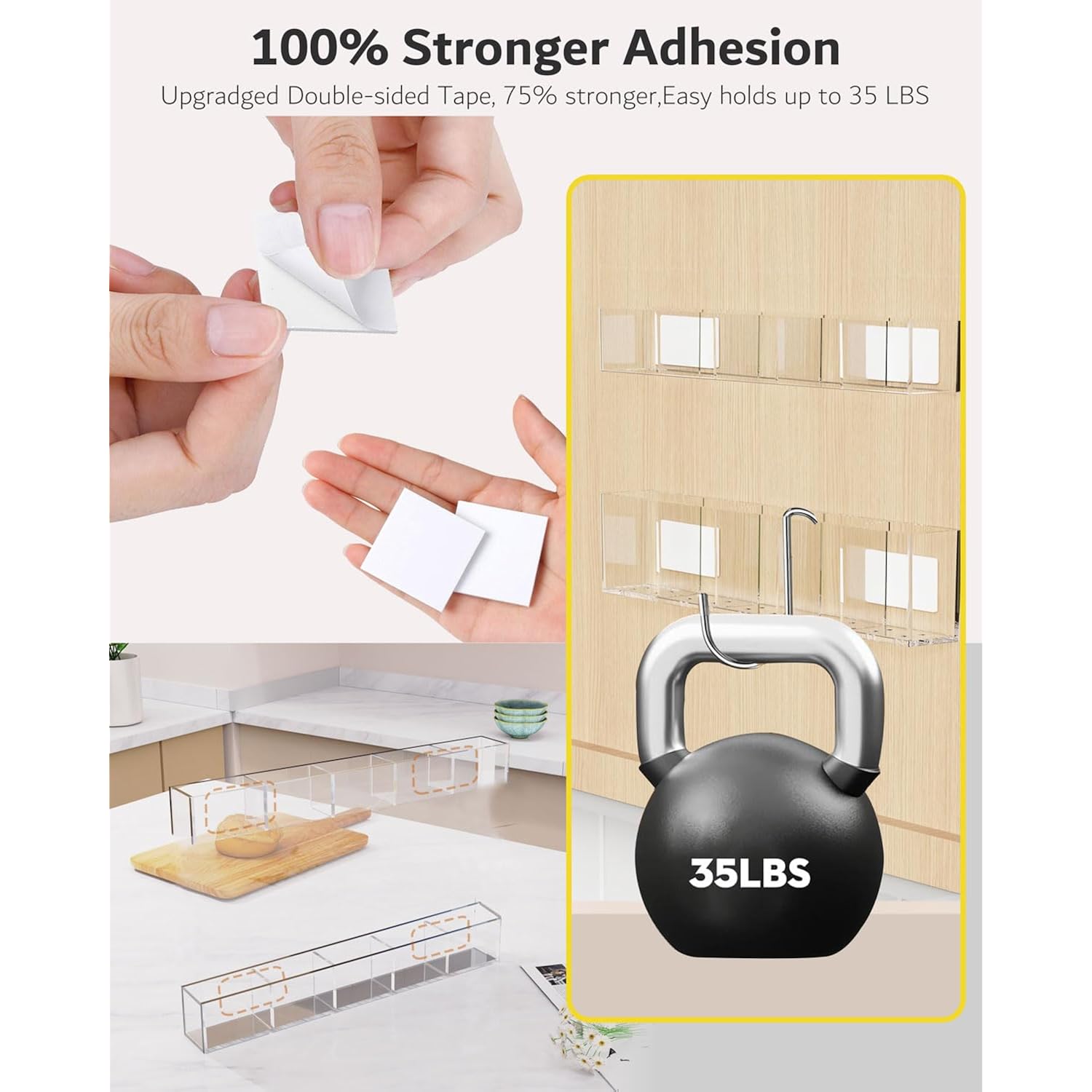 Upgraded 9.5'' Large Acrylic Straw Holder For Cabinet Door, Adjustable Space-Saving Straw Organizer Storage Dispenser For Cabinet With Ultra Sticky Adhesive Strips, 2-Part Rack, Drainage Holes