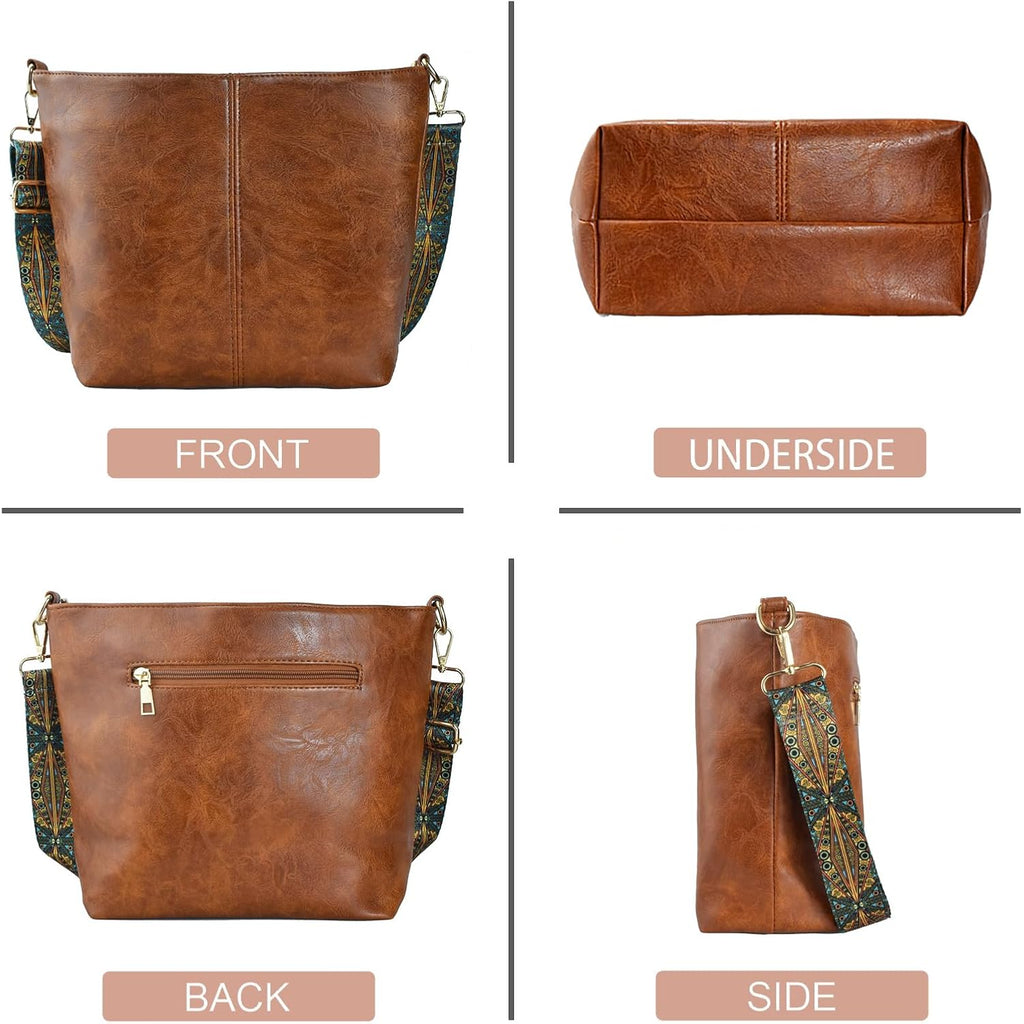 Hobo Bags Vegan Leather Crossbody Bag Guitar Strap Shoulder Purses With Zipper Handbags For Women