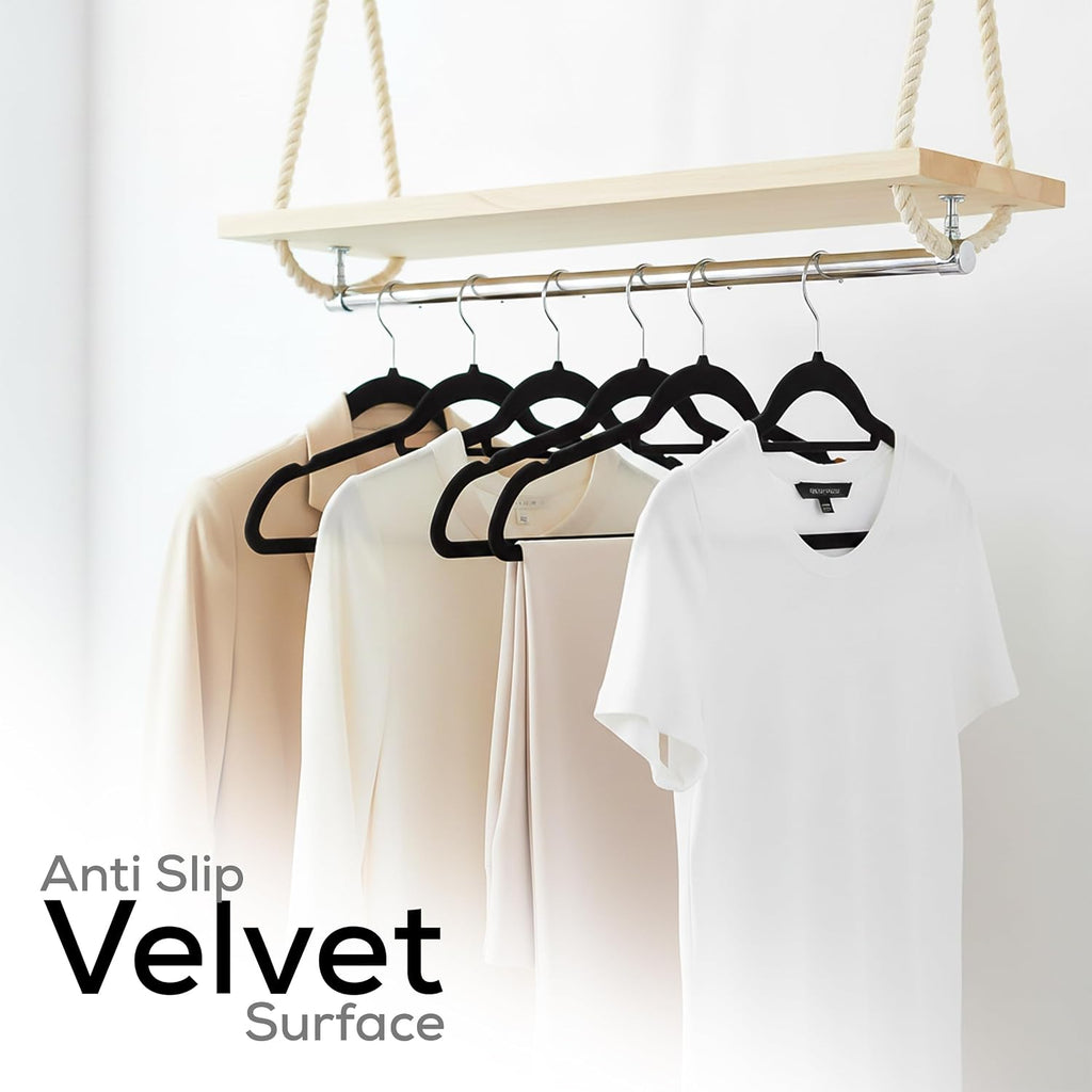Utopia Home Velvet Hangers 100 Pack – Premium Hangers With Tie Bar - Black | Non-Slip Slim Clothes & Coat Hangers With Tie Bar, Space-Saving Heavy Duty Design, 360° Swivel Hook