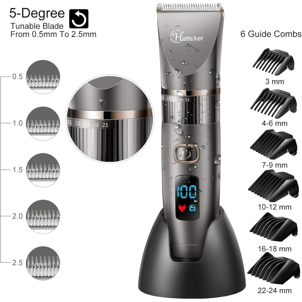 Hatteker Beard Trimmer For Men Professional Hair Clipper Hair Trimmer Shaver Haircut Detail Cutting Kit For Men Cordless Waterproof