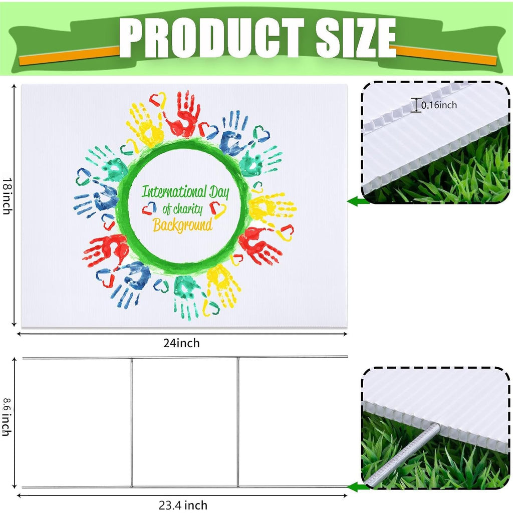 10 Large Blank Yard Signs With Stakes 18 X 24",Corrugated Plastic Lawn Sign Kit For Estate Garage Sale,Party,Birthday,Wedding,Campaign,Parking,Make Your Own Outdoor Sign