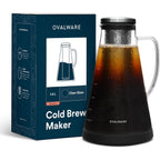 Ovalware Airtight Cold Brew Iced Coffee Maker Pitcher (& Iced Tea Maker) With Spout – 1.5L/ 51Oz Brewing Glass Carafe With Removable Stainless Steel Filter