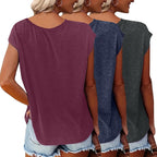 Lookface 3 Pack Womens Cap Sleeve Tops V Neck T Shirts Casual Spring Summer Beach Vacation Fashion Basics Tee Clothes