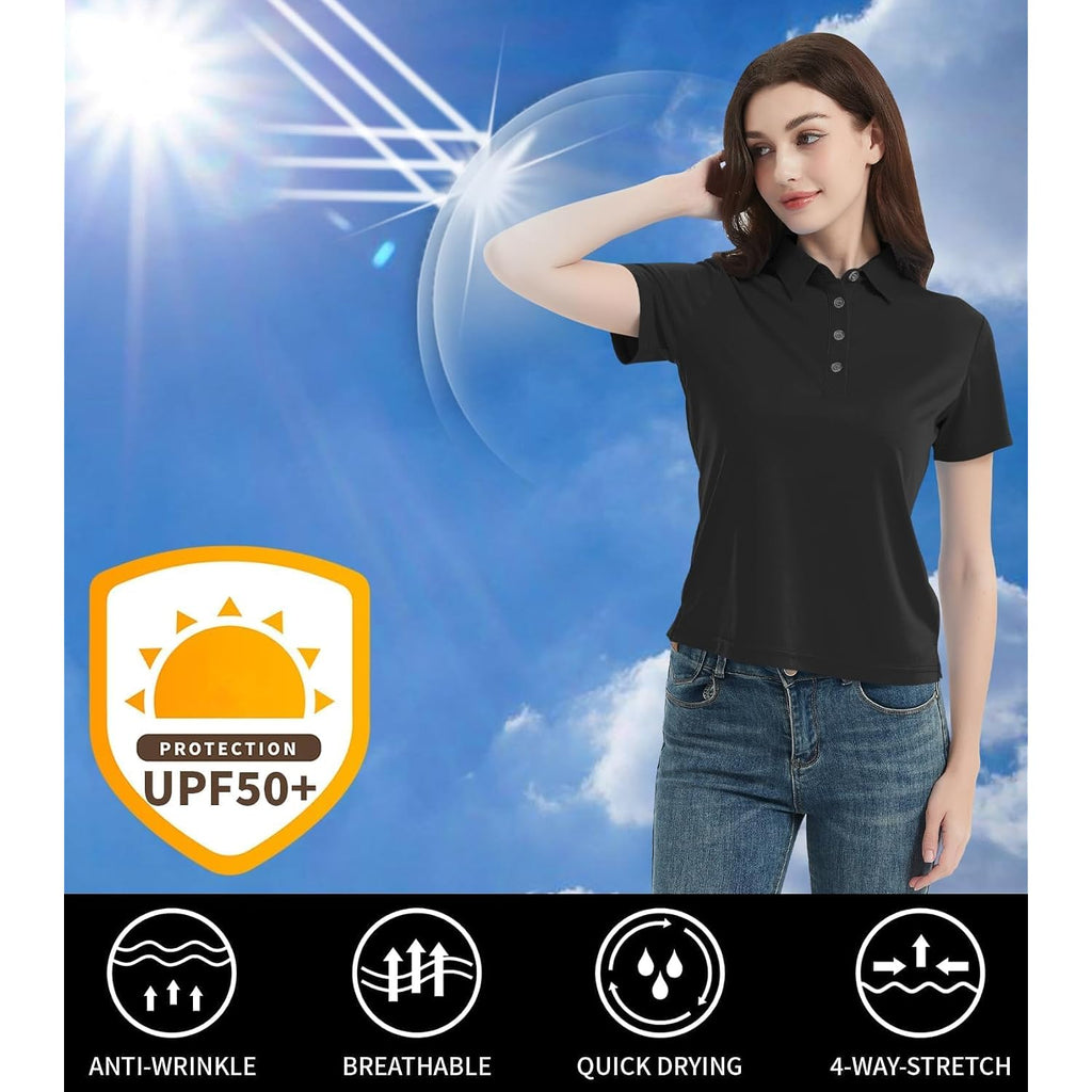 Women'S Polo Shirts Upf 50+ Casual Work Quick Dry 4 Buttons Short Sleeve Collared Golf Shirt Xs-4Xl