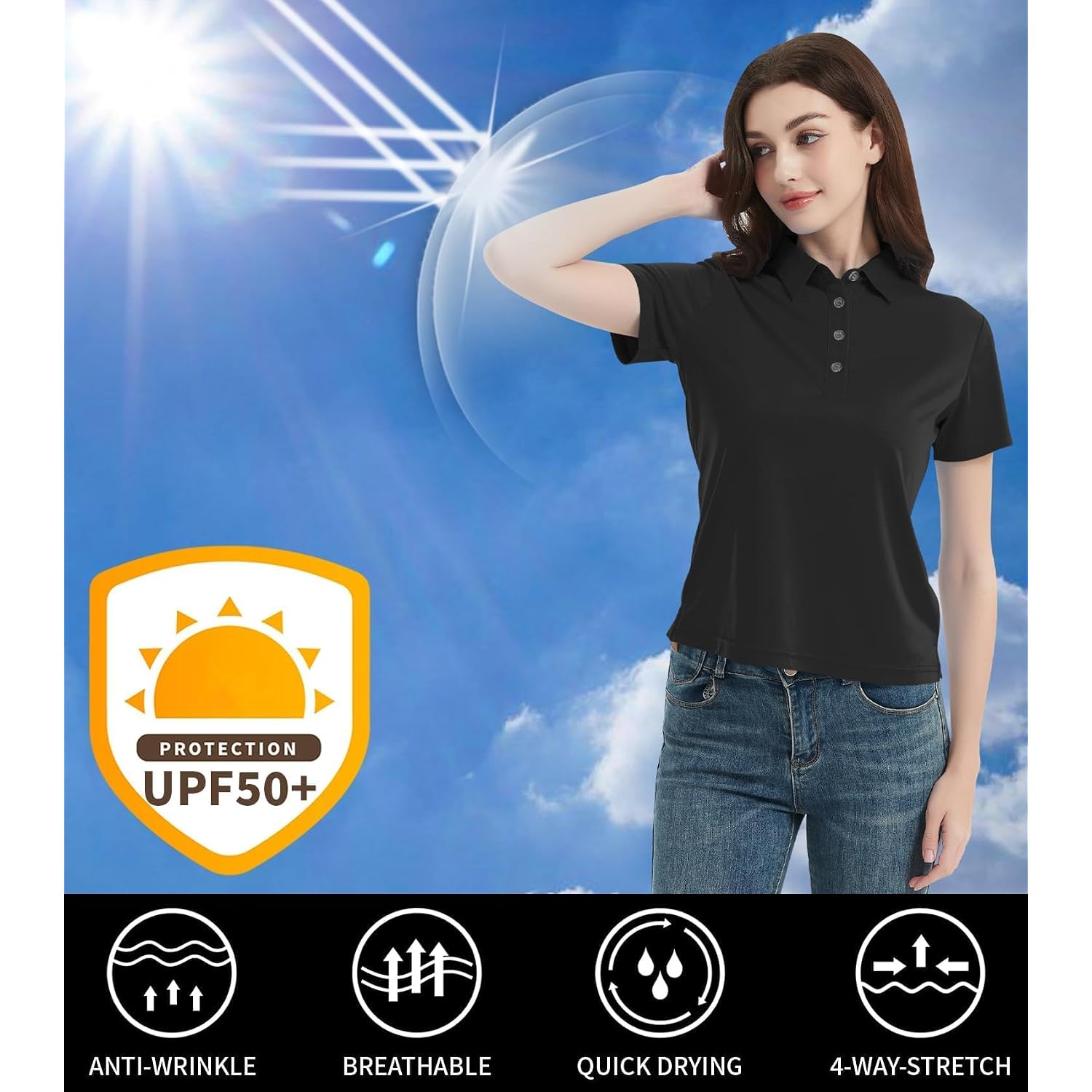Women'S Polo Shirts Upf 50+ Casual Work Quick Dry 4 Buttons Short Sleeve Collared Golf Shirt Xs-4Xl