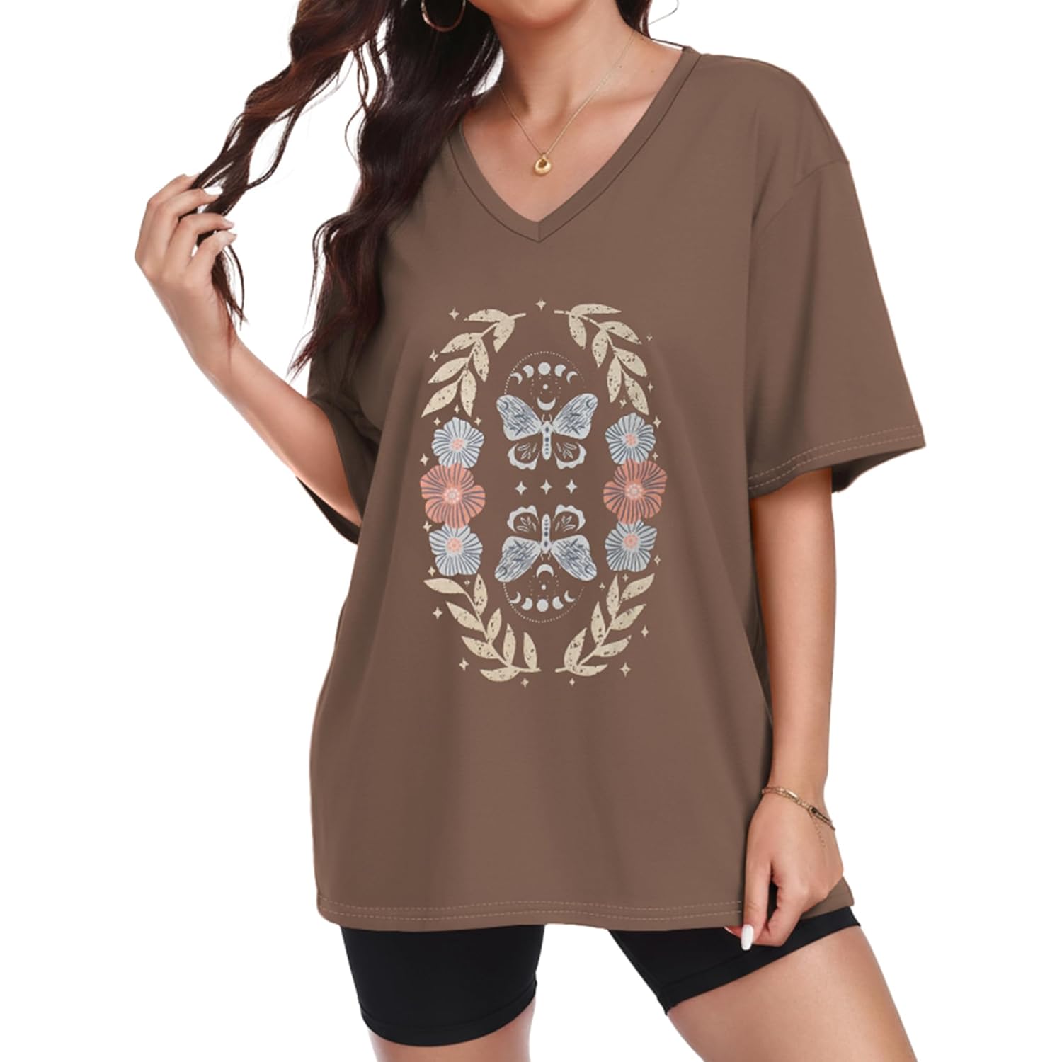 Oversized Tshirts for Women V Neck Summer Graphic Tees Casual Short Sleeve Loose Tops 2026