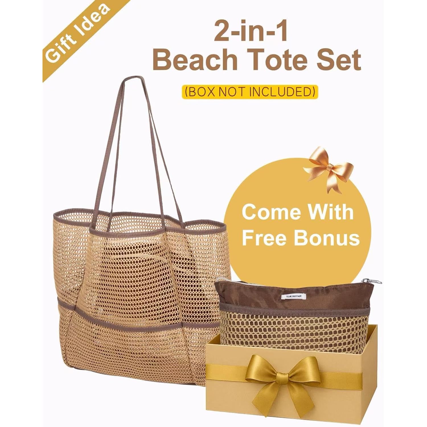 Mesh Beach Tote Bag Packable,2026 New 2-In-1 Large Lightweight Foldable Beach Bags With Multiple Pockets For Women