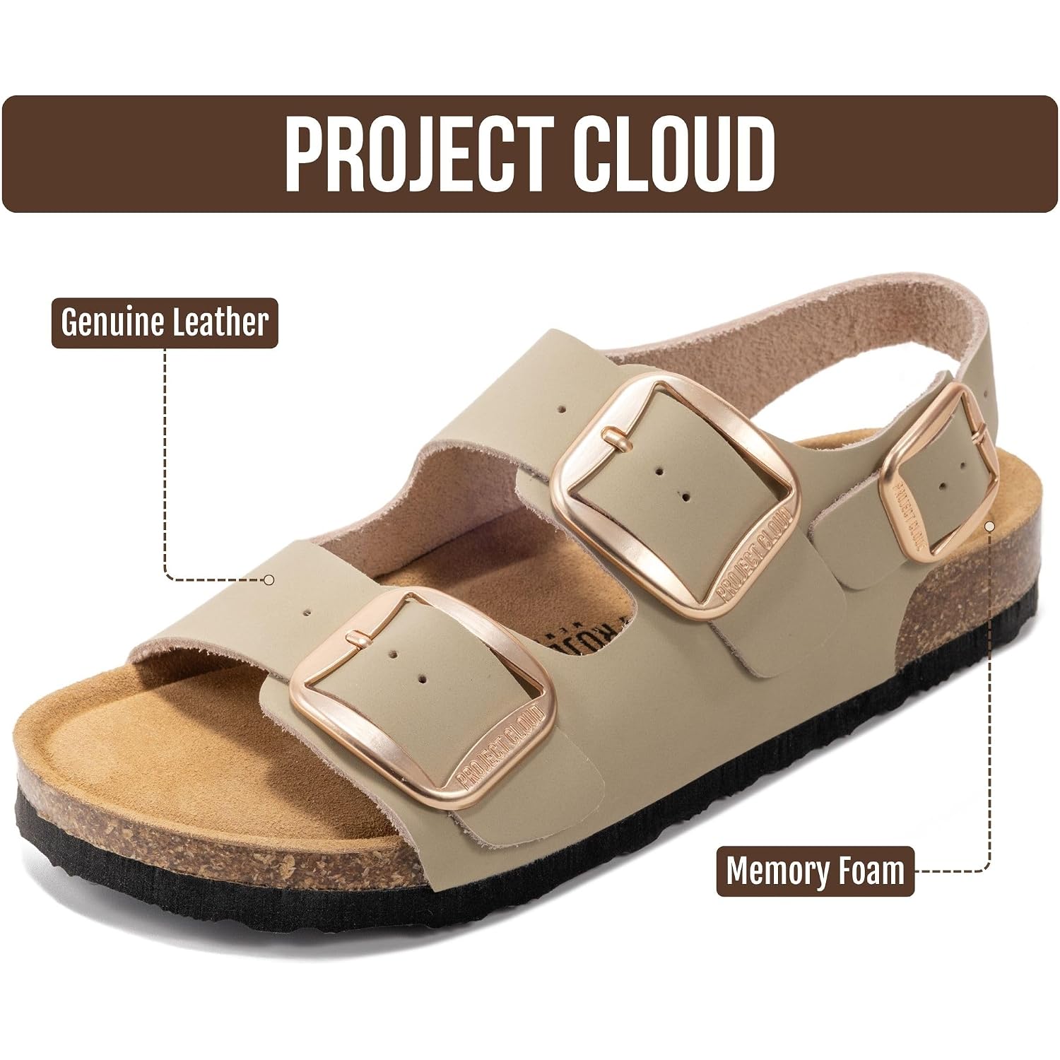 Project Cloud 100% Genuine Leather Beach Sandals For Women 2026 With Lightweight & Comfortable Slides For Women - Non Slip With Memory Foam Slingback Womens Sandals 2026 (Garda)