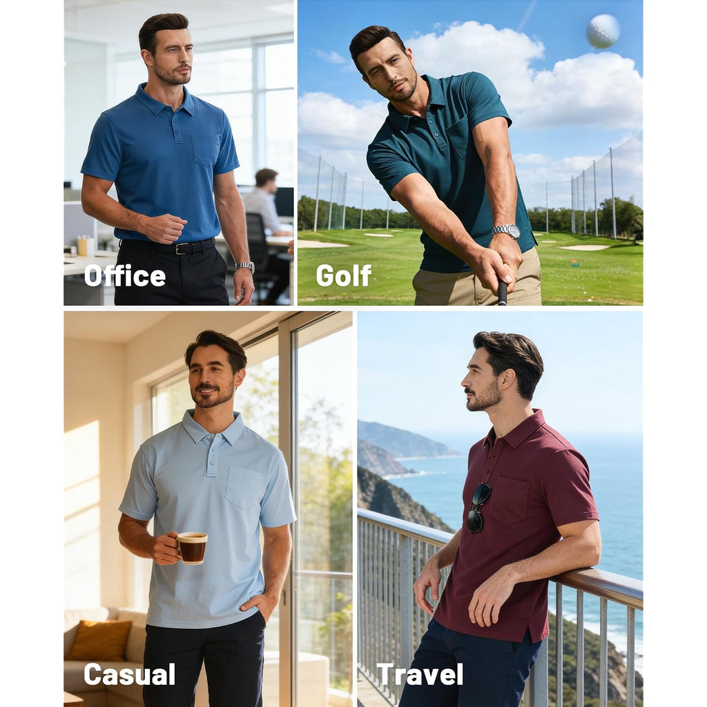 Zity Men'S 3 Pack Polo Shirts Short Sleeve With Pocket Moisture Wicking Casual Work Golf Lightweight Collared T-Shirts