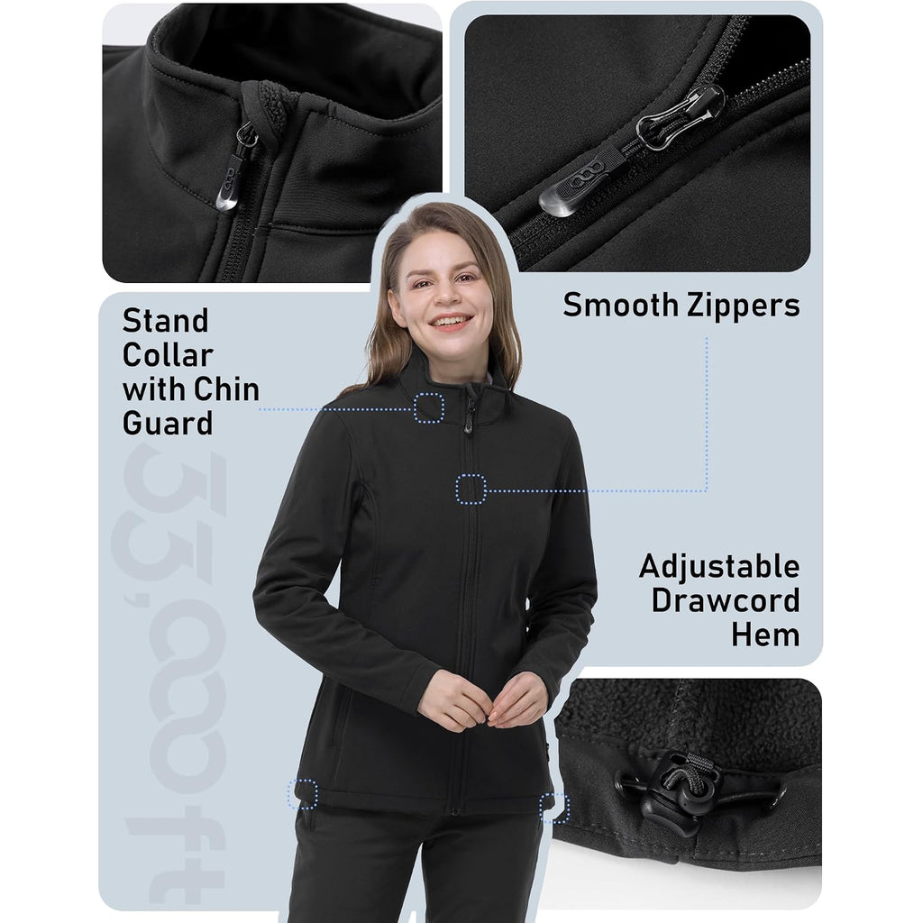 33,000Ft Women'S Lightweight Softshell Jacket Fleece Lined Windbreaker Waterproof Warm Jacket For Running Golf Hiking