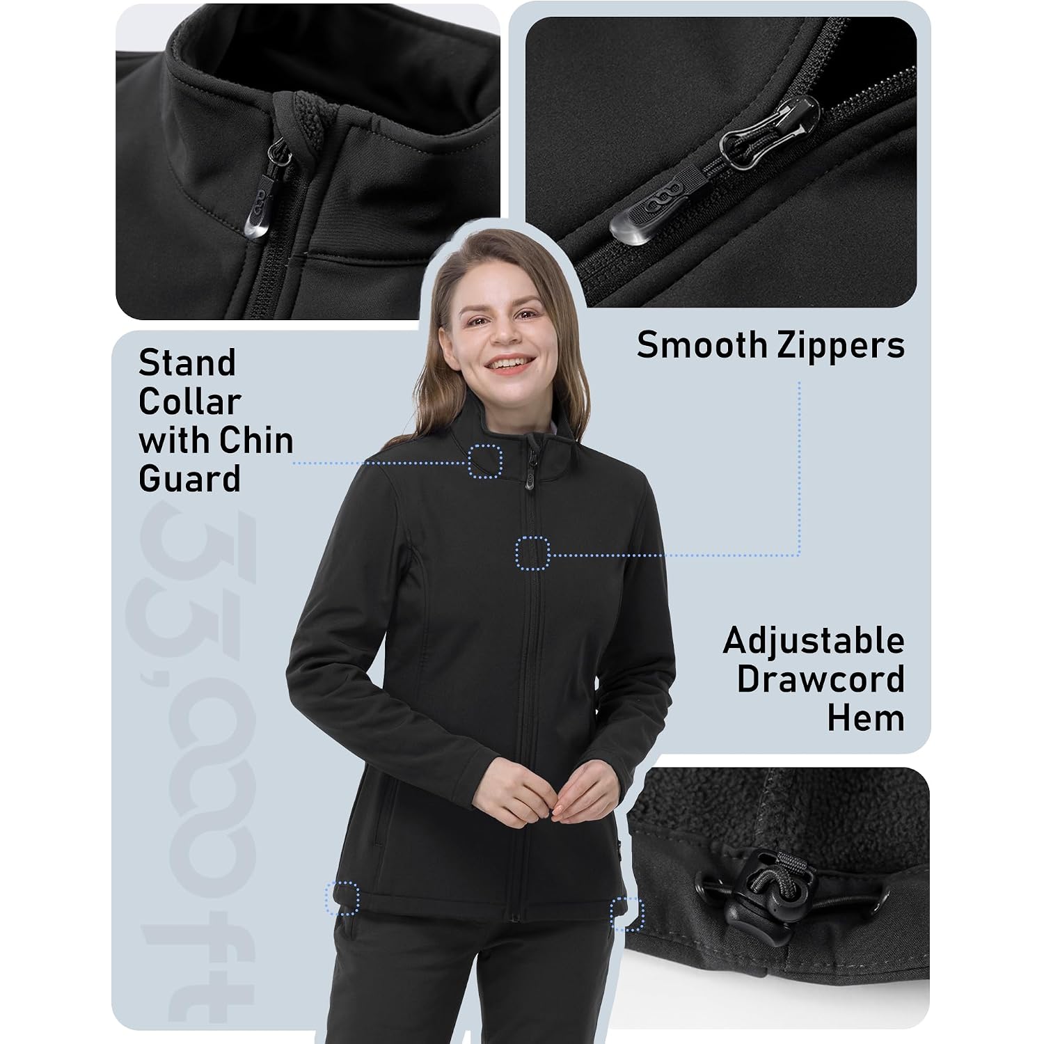 33,000Ft Women'S Lightweight Softshell Jacket Fleece Lined Windbreaker Waterproof Warm Jacket For Running Golf Hiking