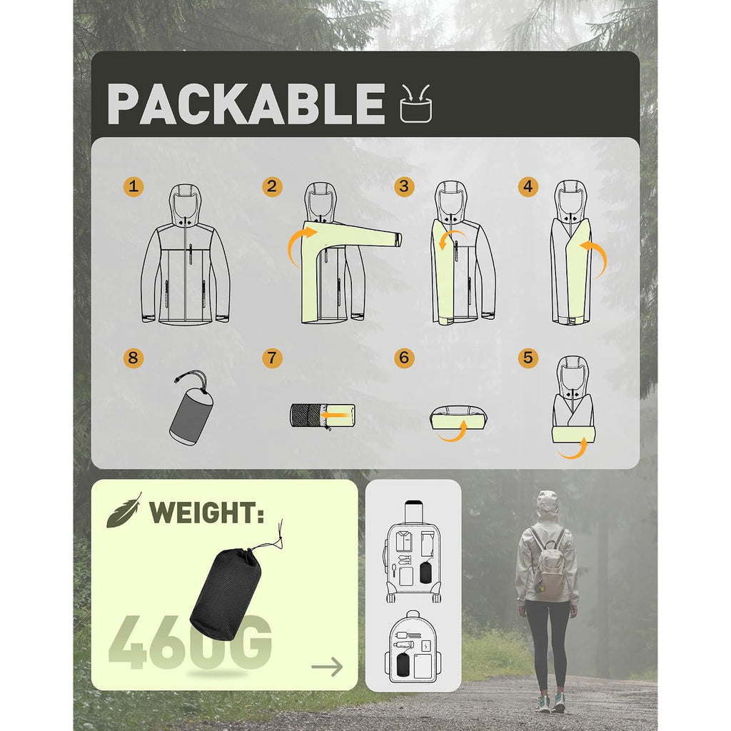 33,000Ft Packable Rain Jacket Women Lightweight Waterproof Raincoat With Hood Cycling Bike Jacket Windbreaker
