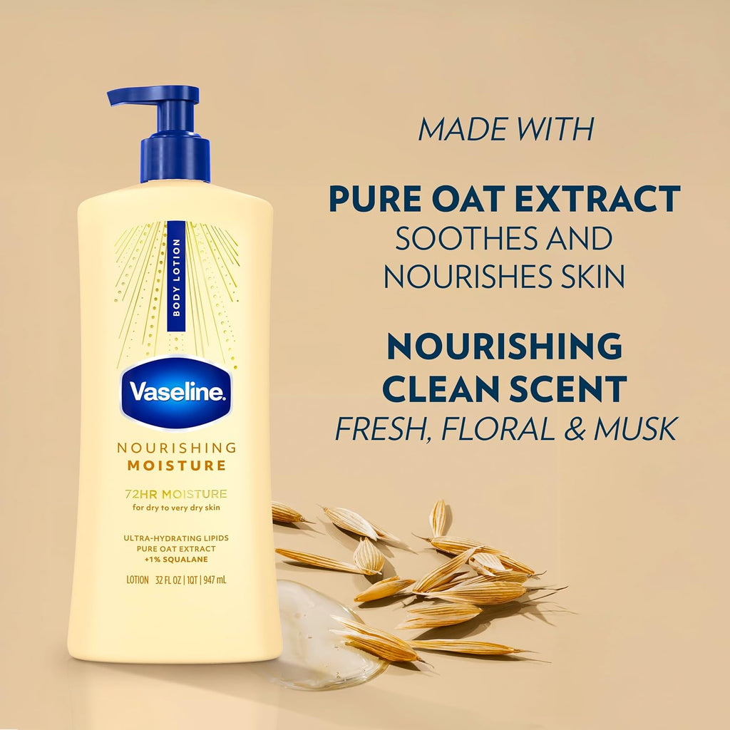 Vaseline Intensive Care Nourishing Moisture Lotion Body Lotion For Dry Skin, Made With Ultra-Hydrating Lipids + Pure Oat Extract For Nourished, Healthy-Looking Skin 32 Oz