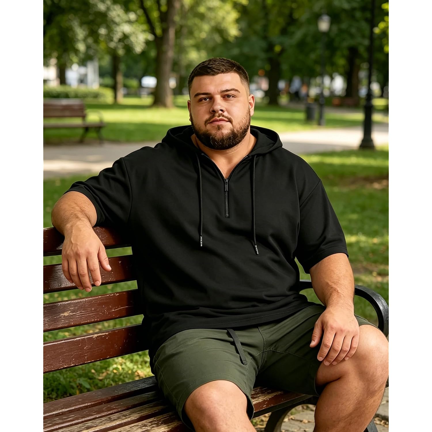 Men'S Big And Tall Short Sleeve Hoodie 4Xl-8Xl Cotton Blend Quarter Zip Lightweight Stretchy Hooded T-Shirt For Summer | Lightweight, Breathable And Soft, Relaxed Fit, Zip Up, No Fading, No Shrinking, Summer, Casual, Outdoor, Hiking, Walking