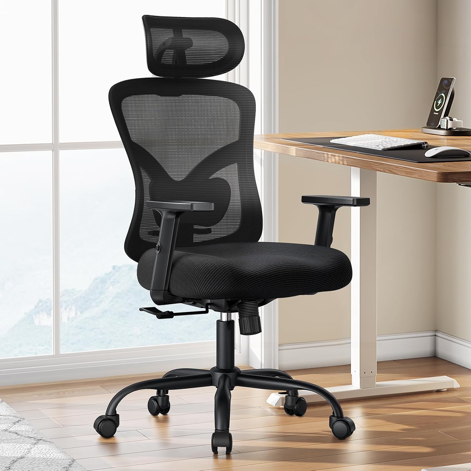 Marsail Ergonomic Office Chair Ergonomic Gaming Chair With Lumbar Support, 2D Headrest, Adjustable Armrests, Contoured Seat Cushion, Computer Desk Chair With Wheels For Home And Office