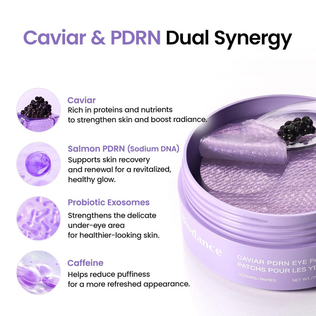 Biodance Caviar Pdrn Eye Patches, Nourishing Under Eye Patches For Dark Circles, Depuffing Eye Mask For Puffy & Tired Eyes, Travel Essentials & Self Care Gifts For Women, Korean Skin Care (60 Count)