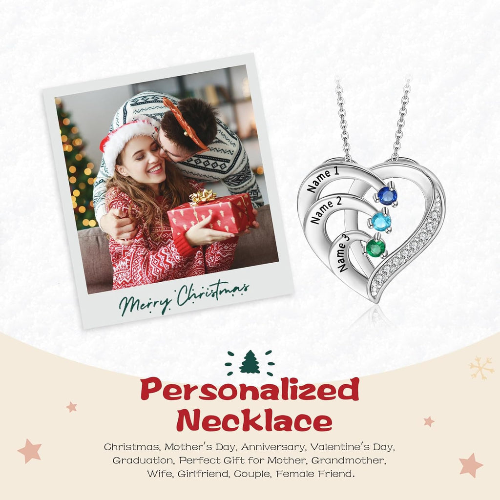 Jewelstruck Personalized Mothers Necklace with Birthstones Sterling Silver Necklace for Women Engraved Names Anniversary Birthday Gifts for Mom Wife Nana Mothers Day Christmas Gift Ideas