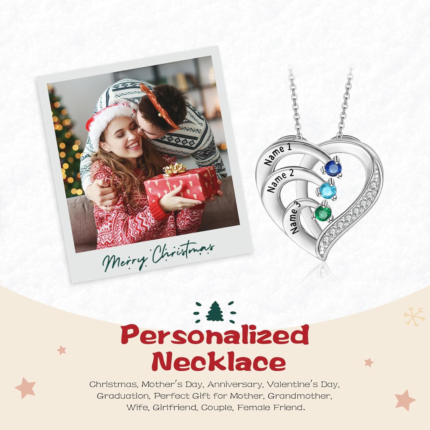 Jewelstruck Personalized Mothers Necklace with Birthstones Sterling Silver Necklace for Women Engraved Names Anniversary Birthday Gifts for Mom Wife Nana Mothers Day Christmas Gift Ideas
