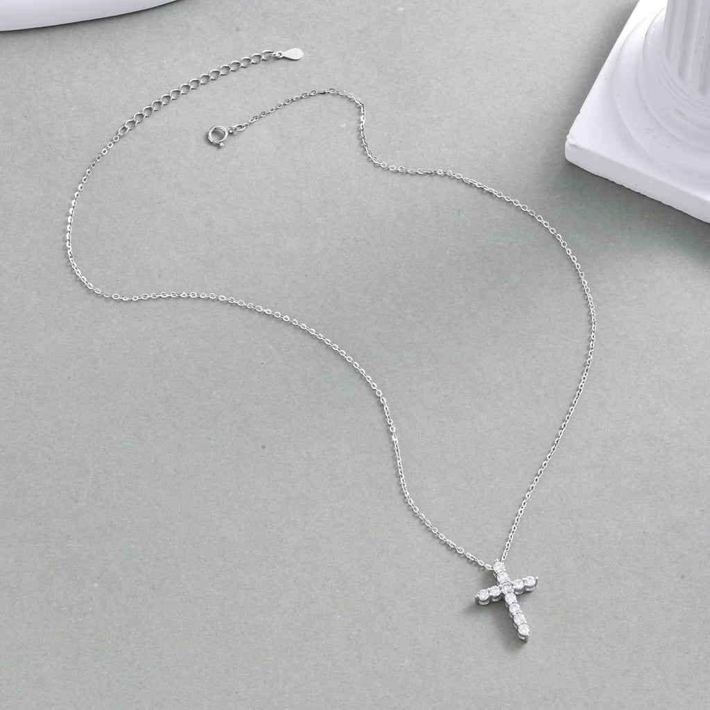 925 Sterling Silver Cross Necklaces for Women 18K Gold Plated Cubic Zirconia Cross Pendant Necklace Easter Baptism Religious Jewelry Minimalist Gift