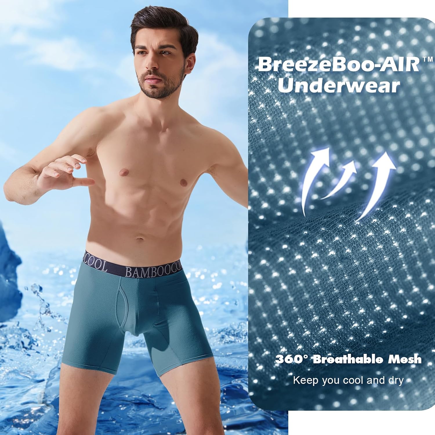 Bamboo Cool Men'S Ultra Breathable Underwear Mesh Boxer Briefs With Fly, Soft Waistband,No Ride Up,Multipack