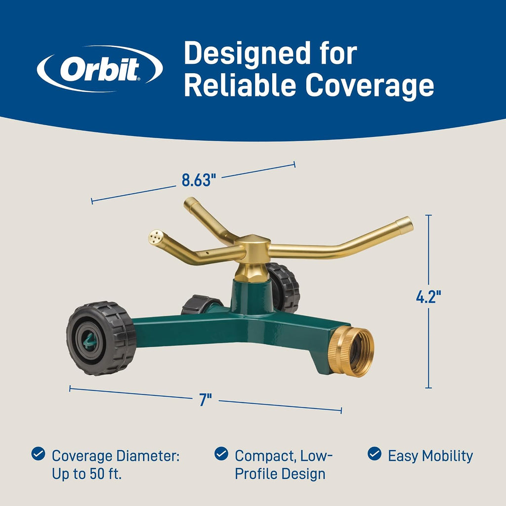 Orbit 58257N Lawn And Garden 3-Arm Metal Sprinkler With Wheel Base