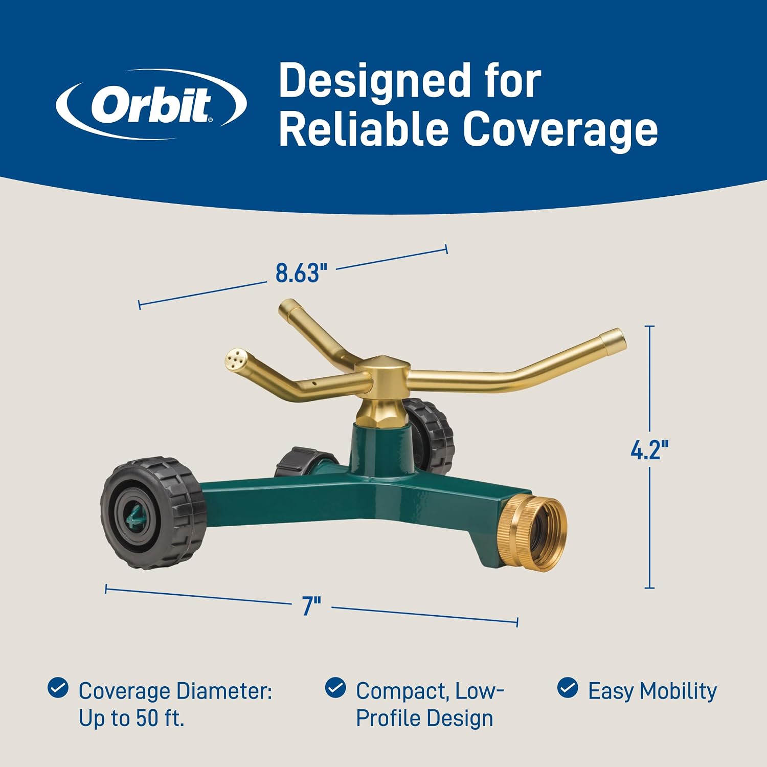 Orbit 58257N Lawn And Garden 3-Arm Metal Sprinkler With Wheel Base