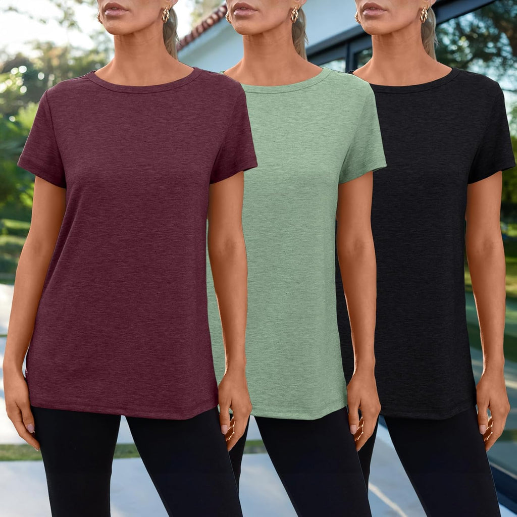 Womens 3 Pack T-Shirts Short Sleeve Summer Tops Fashion Basic Tees Comfy Casual Vacation Outfits Workout Clothes 2026