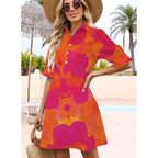 Womens Summer Shirt Dress 2026 Casual Ruffle Short Sleeve Button Down Flowy Swing Shift Mini Dresses With Pockets