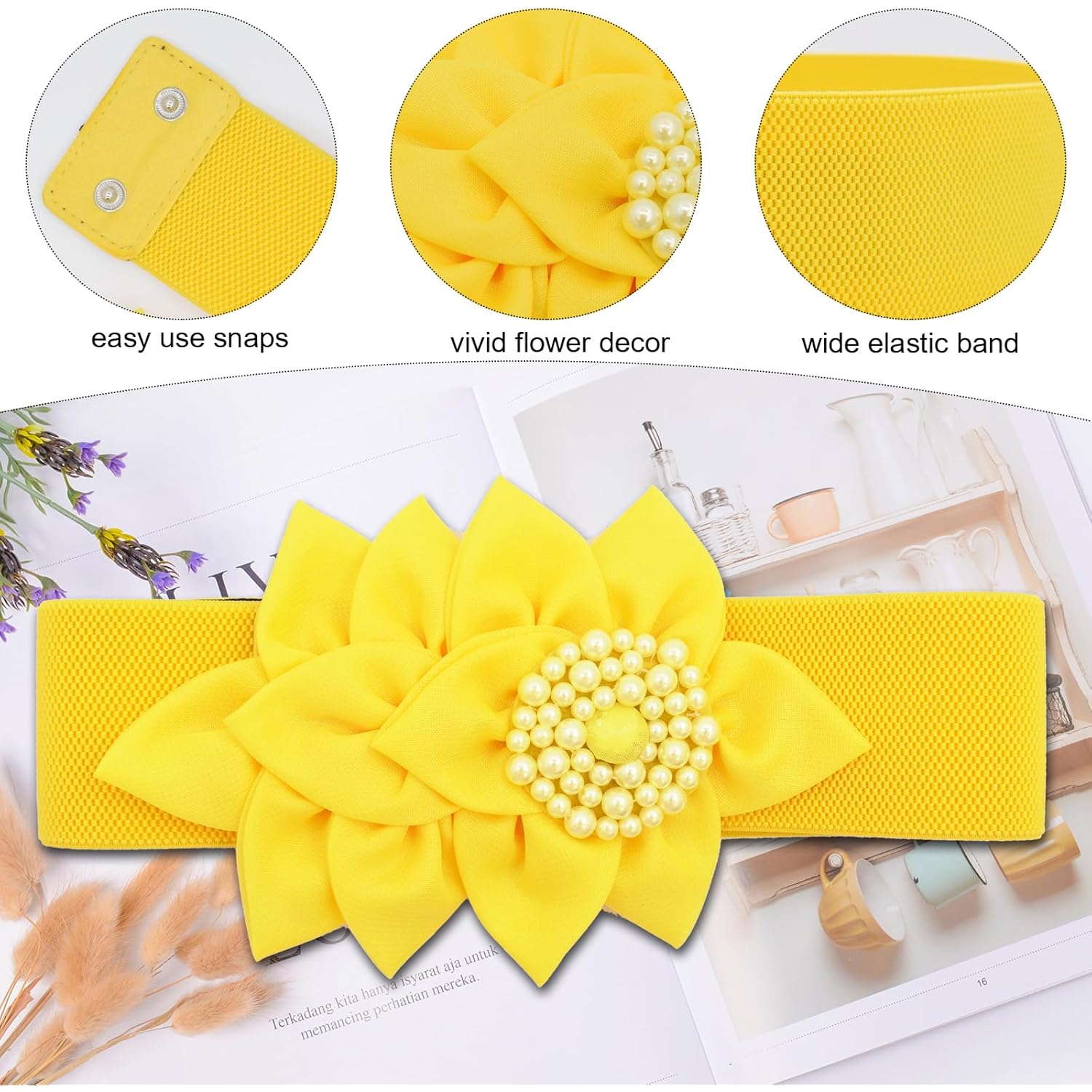 TeeYee Womens Elastic Big Décor Flowers Belt Wide Stretch Adjustable Fashion Waist Belt