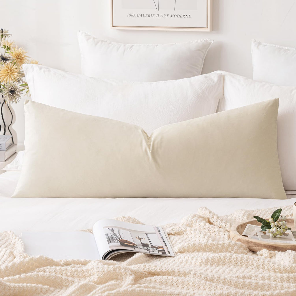 Miulee Velvet Pillow Cover Soft Luxury Decorative Throw Pillow Cover Single Rectangle Long Body Lumbar Cushion Case For Couch Sofa Bedroom Car Decor,14X36 Inch Cream White