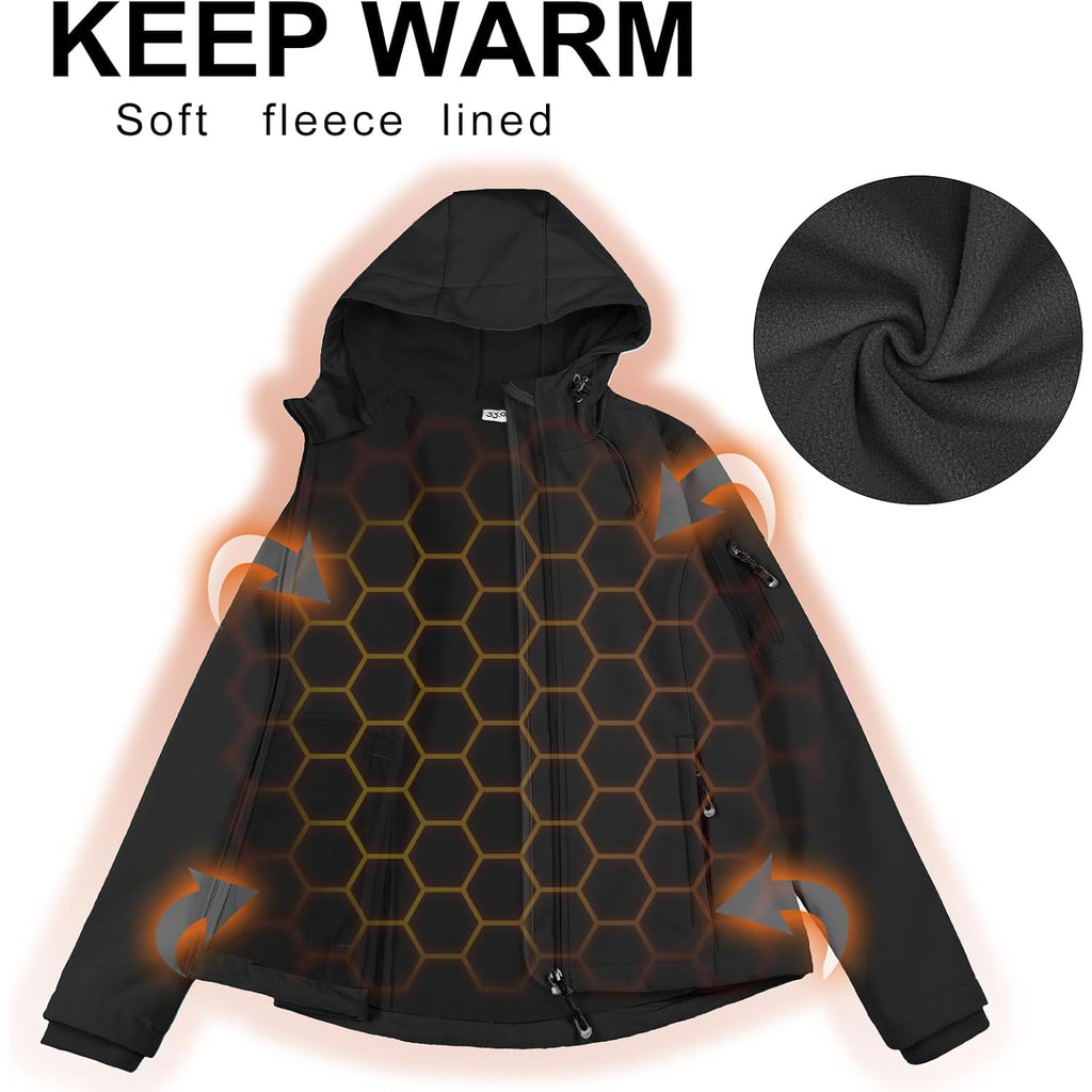 33,000Ft Women'S Softshell Jacket, Fleece Lined Warm Jacket Light Hooded Windproof Coat For Outdoor Hiking